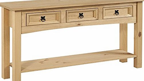 Corona Solid Pine 3 Drawer Console Table with Shelf