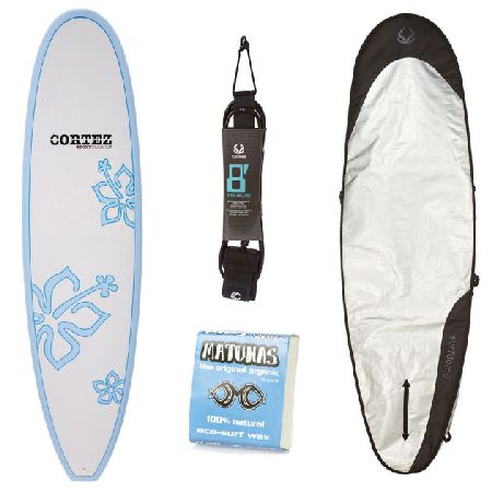 Cortez Blue Fun Surfboard Package - 7ft 4