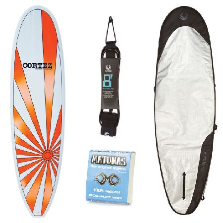Cortez Orange Sunset Fun Surfboard Package - 7ft 4