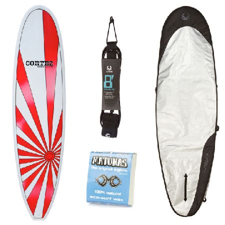 Cortez Red Kamikaze Fun Surfboard Package - 7ft 4