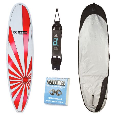 Cortez Red Kamikaze Fun Surfboard Package - 7ft 6