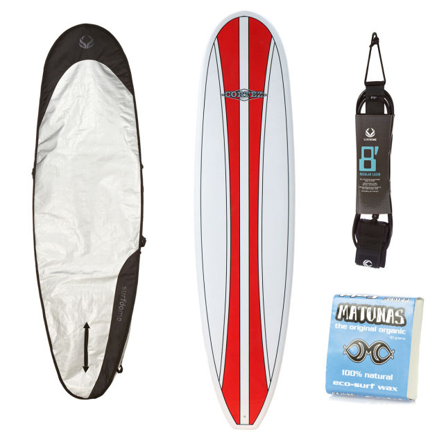 Cortez Red Stripe Fun Surfboard Package - 7ft 4