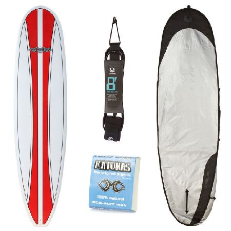 Cortez Red Stripe Fun Surfboard Package - 7ft 6