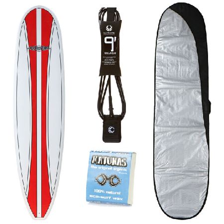 Cortez Red Stripe Fun Surfboard Package - 9ft 2