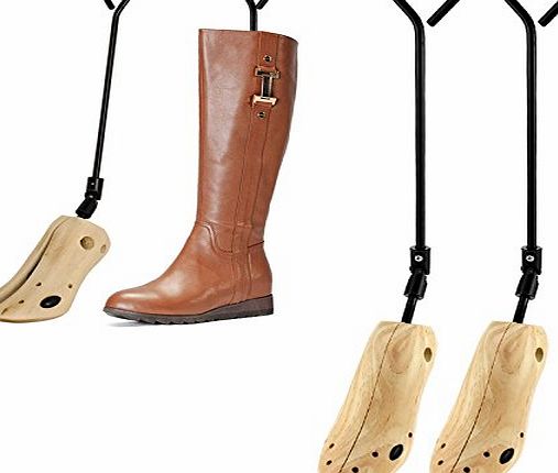 2 x Women Ladies Boot Stretchers Fits UK Sizes 3-8 Adjustable Wooden Shoe Tree Shaper Widen Tight Expander Bunion Corn Blister Expands Width with Ortho Plugs