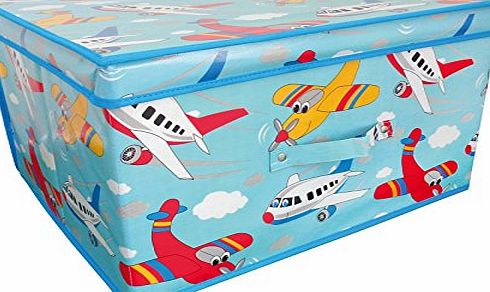 Country Club New Kids Folding Storage Box 50cm x 30cm x 40cm Boys Blue Aeroplanes Toy Chest
