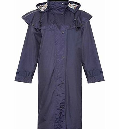 Ladies Sandringham Full Length Waterproof Fabric Lightweight Lined Riding Cape Coat Jacket Trench Coats Macs Lined Detachable Hood Taped Seams Walking Outdoors Countrywear Navy Size 18