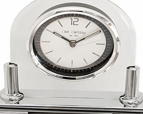 Personalised Two-Tone Silver and Glass Arched Mantel Clock, Engraved Gift