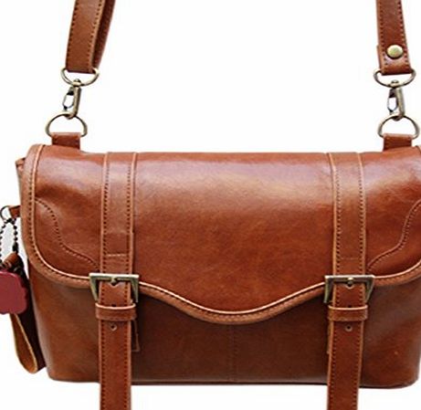 Cozyswan New Classic Vintage Casual Brown Shoulder Pu Leather Camera Bag for Digital Cameras DSRL