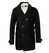 Navy Mid Length Jacket with Belt