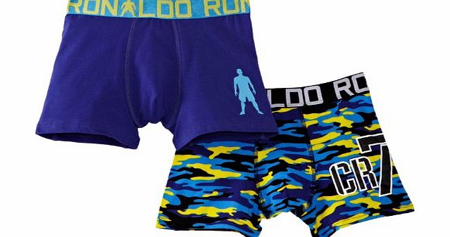 CR7 Cristiano Ronaldo Boys 2 Pack Trunk Boxer Brief, Blue (Blue/Yellow/Camouflage), One Size (Manufacturer Size:7/9)