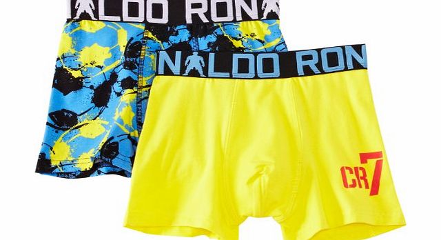 CR7 Cristiano Ronaldo Boys 2 Pack Trunk Boxer Brief, Yellow (Yellow/Blue/Black), One Size (Manufacturer Size:10/12)