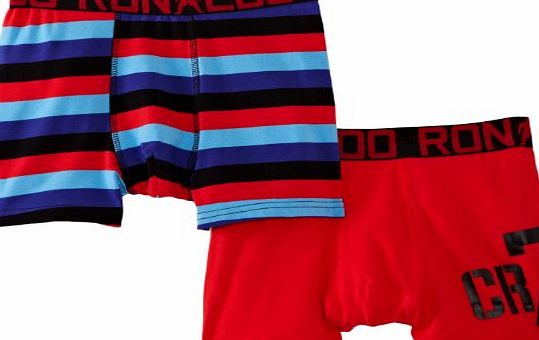 CR7 Cristiano Ronaldo Boys 2 Pack Trunk Striped Boxer Brief, Red (Red/Blue/Black), One Size (Manufacturer Size:4/6)