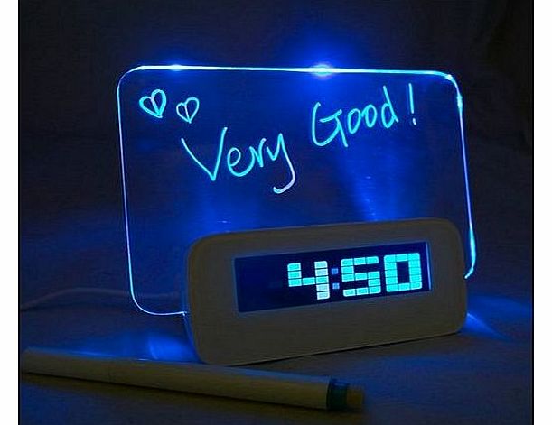 HUB DIY Wecker Light Alarm Clock with USB Hub and Memo Board USB Music Alarm Clock (Blue)