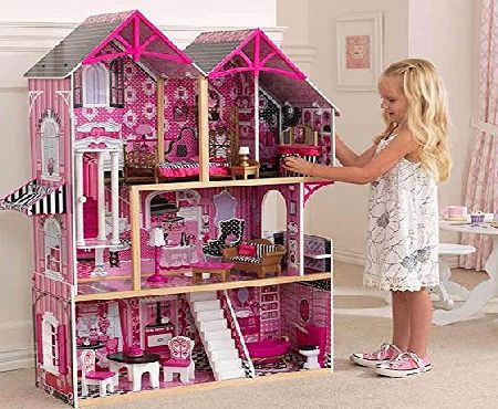 CRAVOG Wooden Kids Dollhouse Fits Barbie Boutique High Range Doll House Accessories