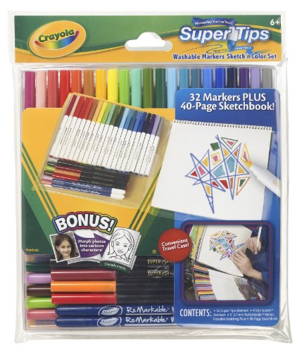 Crayola Supertips Wallet (32 washable markers sketch and colour set with 40 page sketchbook)