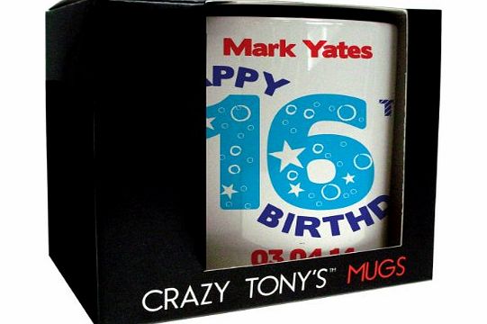 CRAZY TONYS Personalised 16th Birthday Mug, Crazy Tonys 16th Birthday Gift, Gifts For Boys, Birthday Present Ideas