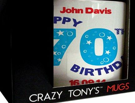 CRAZY TONYS Personalised 70th Birthday Mug, Crazy Tonys 70th Birthday Gift, Gifts For Men, Birthday Present Ideas