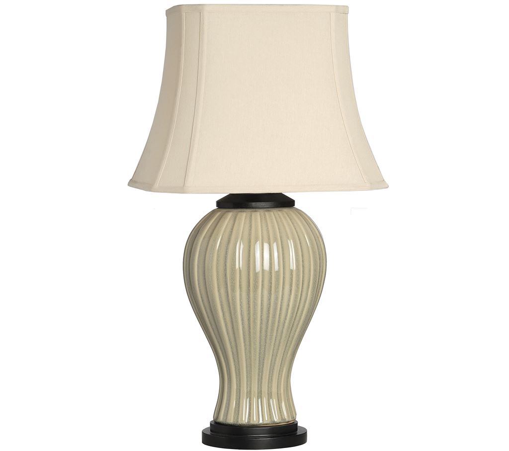 Ceramic Table Lamp With Wooden Base