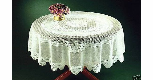 WHITE HEAVY LACE TABLE CLOTH 60`` ROUND