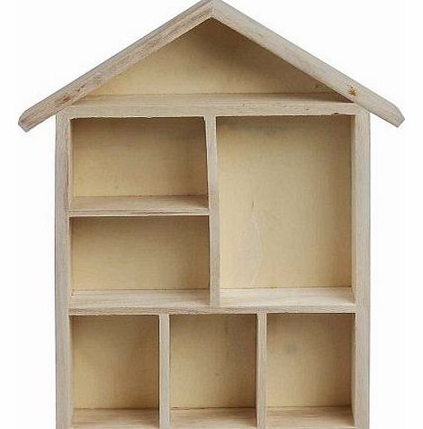 1-Piece Wooden House Shaped Shelving System with 7 Small Compartments