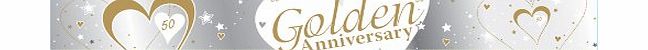Creative Converting SILVER, WHITE amp; GOLD 50TH WEDDING GOLDEN ANNIVERSARY BANNER - 9FT (REPEATS 3 TIMES)