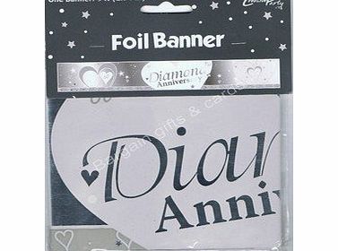 SILVER & WHITE DIAMOND (60TH WEDDING) ANNIVERSARY BANNER - 9FT (REPEATS 3 TIMES)