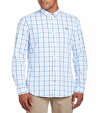Mens Broadwater Check Slim Fit Button Down Long Sleeve Casual Shirt, Blue (Sky), Medium