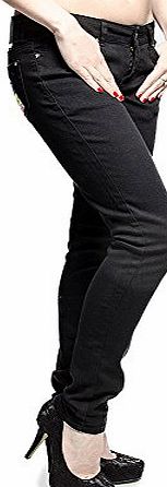 Criminal Damage Rainbow Skeleton Hands Embroidered Skinny Fit Jeans (Black) - 14 UK