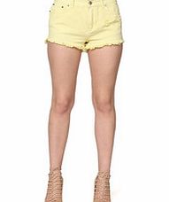 Yellow mid-rise cotton denim shorts