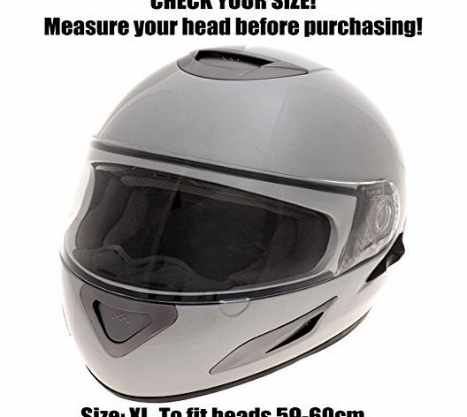Crivit Silver Full Face Motorcycle Crash Helmet Motorbike Scooter Mens Ladies S M L XL (Extra Large)