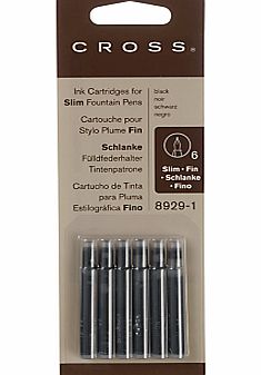 Cross Slim Fountain Pen Ink Cartridges, Pack Of 6