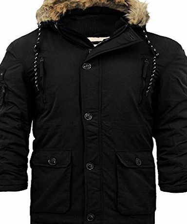 Crosshatch 2k16Aug MENS CROSSHATCH BRANDED KILLBORN DESIGNER ZIP THROUGH FUR LINED PARKER HOODED COAT[Black ,M]