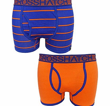 Crosshatch Double 2 Pack Sodaline Mens Cotton Fitted Boxer Shorts In Blue and Orange