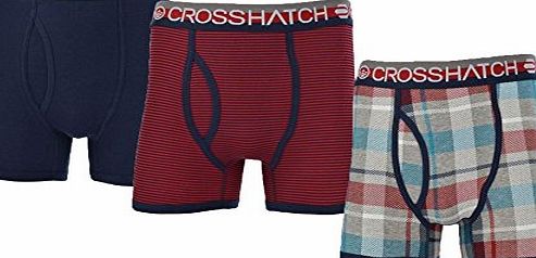 Crosshatch Mens Crosshatch Check Stripe 3 Pack Stretch Cotton Boxer Shorts Underwear Trunks