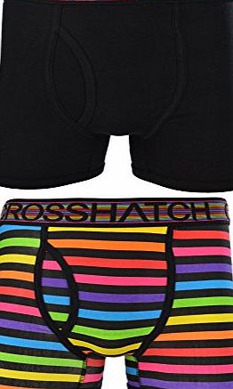 Crosshatch Mens Crosshatch ``Refracto`` 2 Pack Boxer Trunk Shorts Black Large