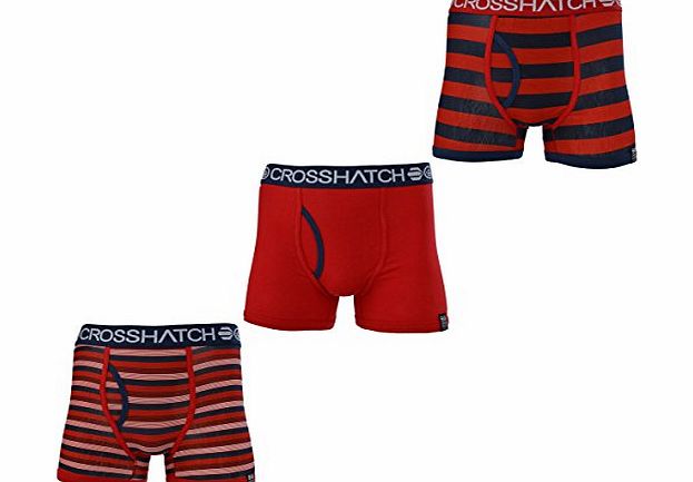 Crosshatch Pack of 3 Boxer Trunks Shorts Striped/Plain Red M