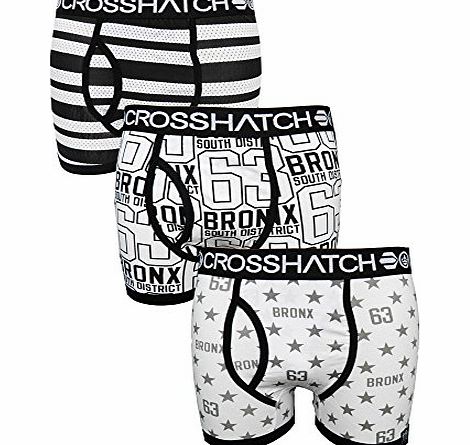 Crosshatch Triple 3 Pack Bronxbox Mens Cotton Fitted Boxer Shorts In Black and White