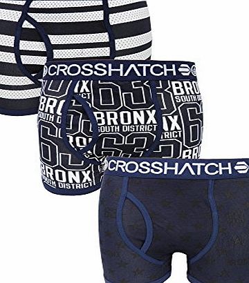Crosshatch Triple 3 Pack Bronxbox Mens Cotton Fitted Boxer Shorts In Navy Blue and White