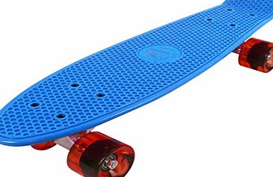 Cruiser Retro Cruiser Plastic Skateboard 22`` X 6`` Available In Various Deck Colours And Transparent Wheel Colours   Free Carry Case (BLUE DECK   RED TRANSPARENT WHEELS)