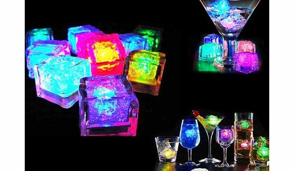  12 x Submersible LED Ice Cubes with Flashing Multi-Color Lights Rocks, Great Party Decoration or Unique Gift
