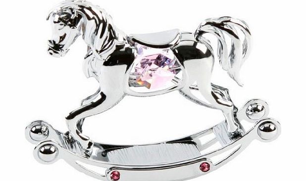 CRYSTOCRAFT Christening Gift. Rocking Horse - Girls Pink with Swarovski Crystals
