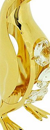 CRYSTOCRAFT  Free Standing Gold Plated Standing Tall Penguin Ornament With Swarovski Elements