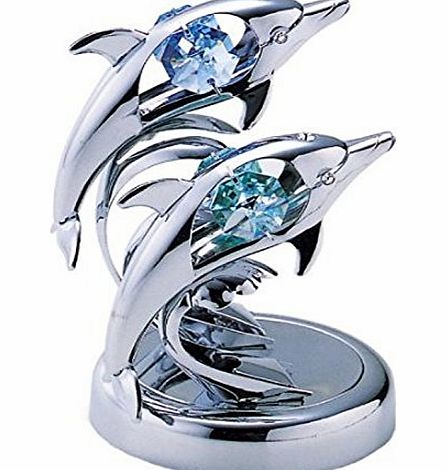  Twin Dolphin Ornament With Blue amp; Green Swarovski Crystals