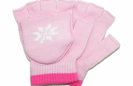 CTM Girls Stretch Convertible Fingerless Winter Mittens / Gloves, Light Pink