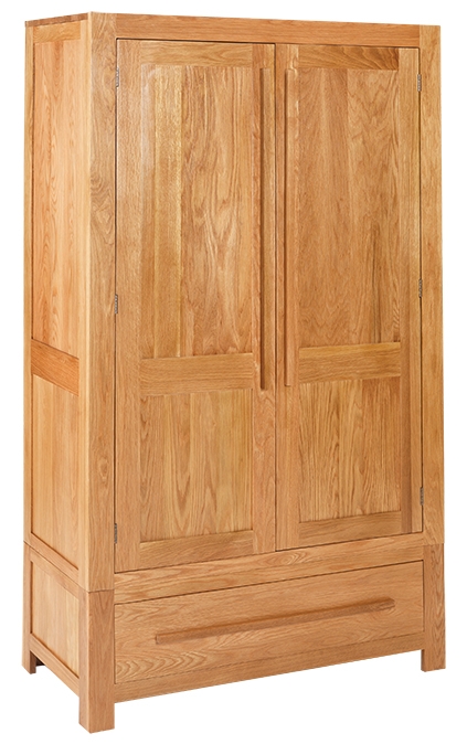Solid Oak Double Wardrobe with Drawer