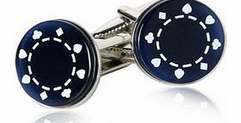 Texas Hold Em Poker Chip Blue Fibre Optic Silver Cufflinks with Presentation Box