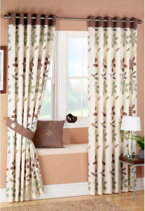 Curtina Ariel Green Lined Eyelet Curtains