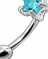 Curved Barbells Aquamarine Crystals Tiny Star Eyebrow Piercing Jewellery 925 Sterling Silver with 16Gx5/16 (1.2x8MM) 316L Surgical Steel Banana and 3MM Ball