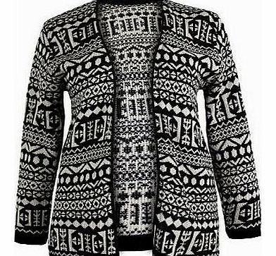 Ladies Womens Plus Size Open Front Chunky Knit Aztec Cardigan 18
